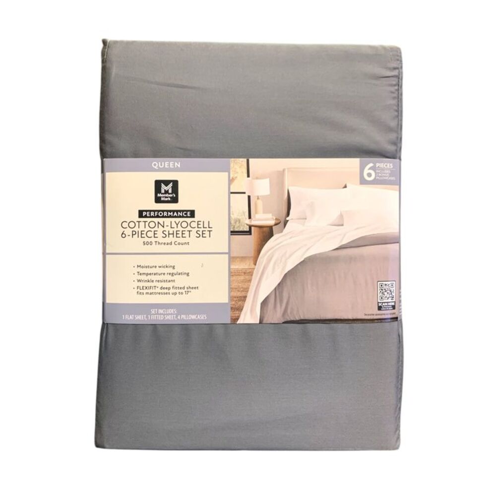 Crater Grey - Member's Mark 500TC Performance Cotton-Lyocell Sheet Set, 6 Piece,